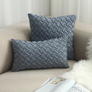 Axyaa Navy Blue Suede Pillow Cover with Green Woven Pattern - 45x45cm/30x50cm
