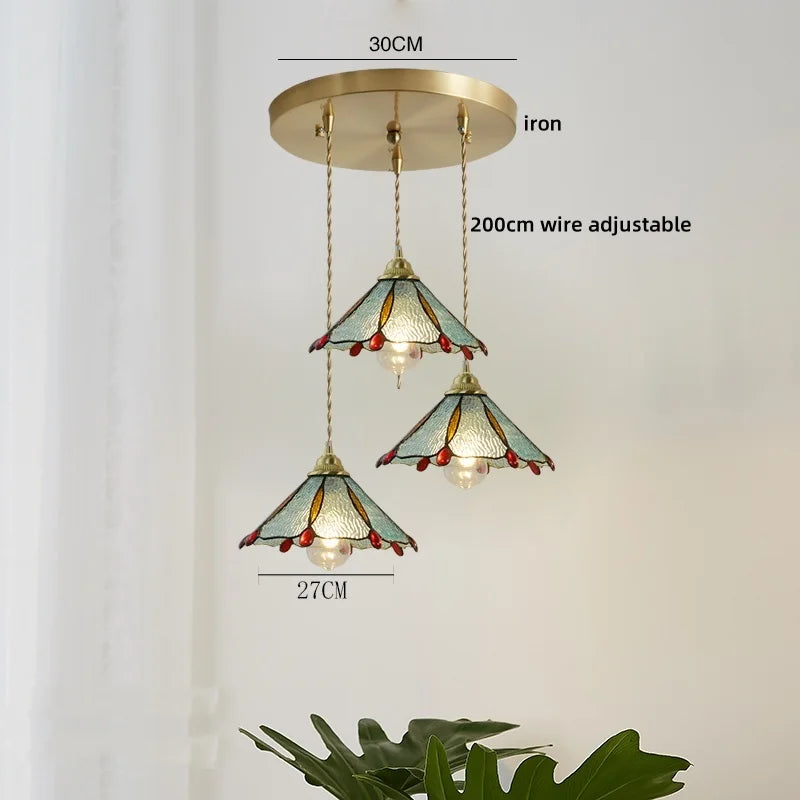 Axyaa Modern Pink Glass LED Pendant Lights Copper Hanging Lamp for Home Decor