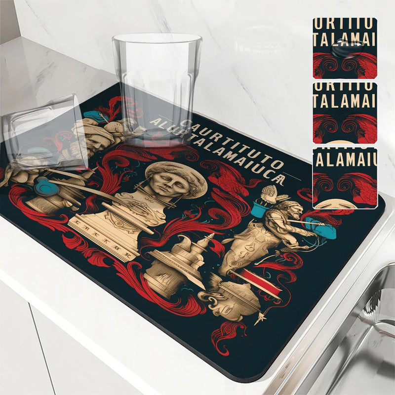 Axyaa Absorbent Sculpture Pattern Drying Mat - Kitchen & Bathroom Tableware Pad
