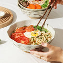 Axyaa Retro Ceramic Noodle Soup Bowl Underglaze Colored Lace Tableware