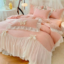 Axyaa 2025 White Bedding Set with Ruffles - Duvet Cover, Pillowcases, Sheet