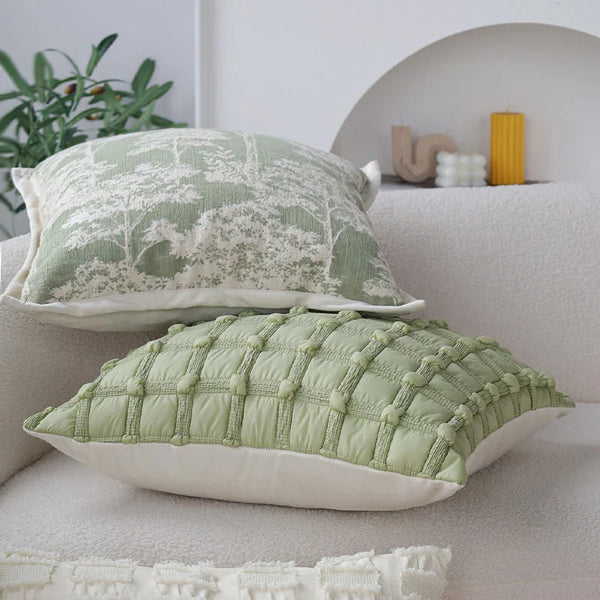Axyaa Boho Green Tree Jacquard Throw Pillow Covers, 18x18 Inch