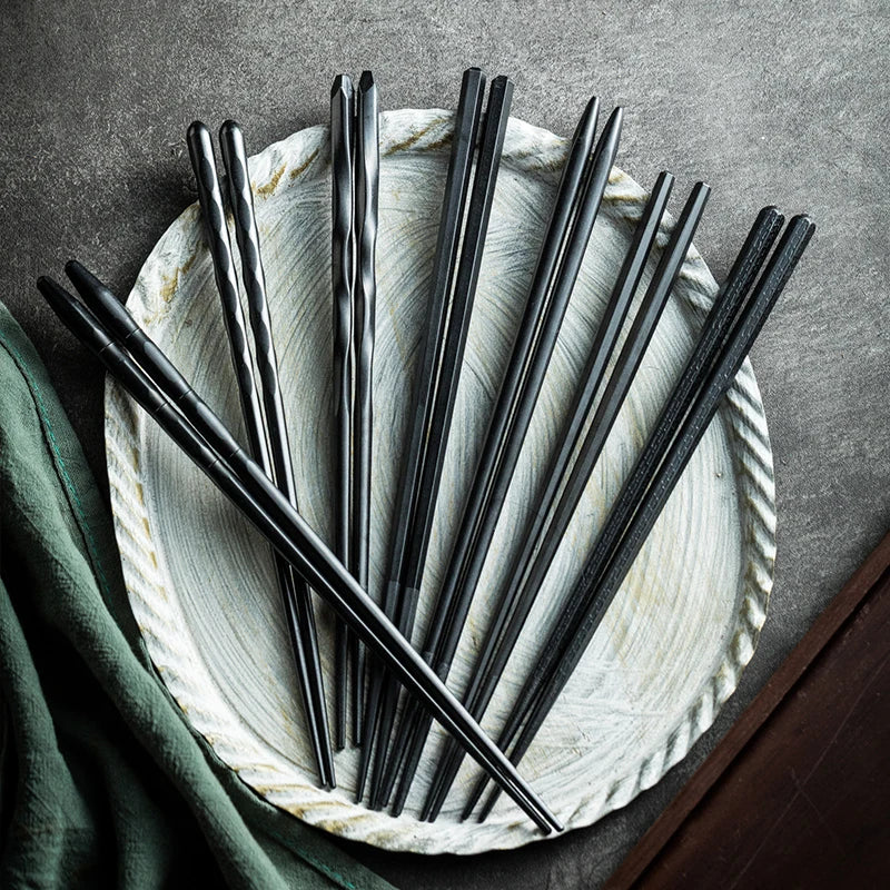 Axya™ Japanese Black Alloy Pointed Chopsticks, Anti-Slip Moisture-Proof Tableware