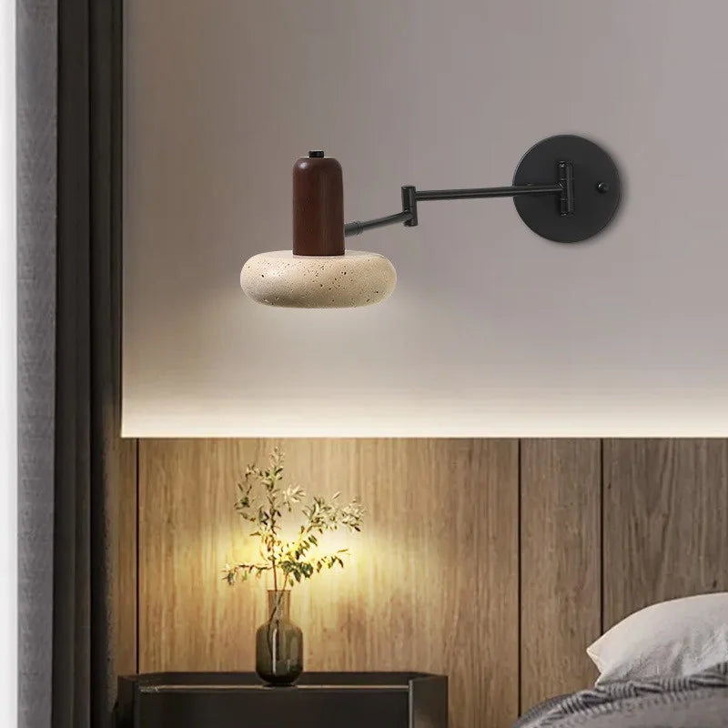 Axyaa Nordic Minimalism LED Wall Sconce Yellow Travertine Pull Chain Switch
