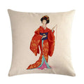 Axyaa Geisha Kimono Linen Pillow Cover for Home and Car Decoration