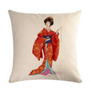 Axyaa Geisha Kimono Linen Pillow Cover for Home and Car Decoration