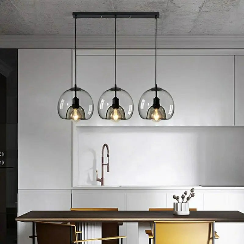 Axyaa Smoke Gray Amber Glass Pendant Lamps for Dining Table.