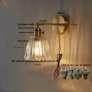 Axyaa Clear Glass LED Wall Sconce, Modern Bedroom Bedside Lamp, Pull Chain, Rotate Copper Socket