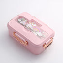 Axyaa Cartoon Pattern Bento Box with Cutlery, 3 Grid, Microwave-Safe Office Lunch Box