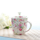 Axyaa Floral Rose Bone  Breakfast Mug with Lid - 500ml Ceramic Coffee Cup
