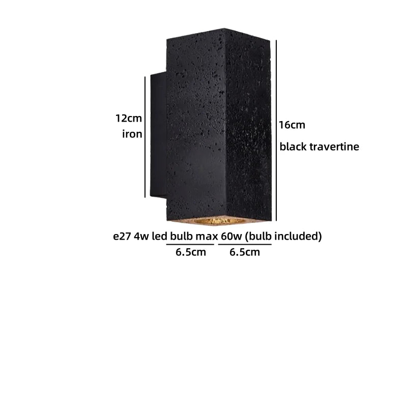 Axyaa Black Travertine Stone LED Wall Light for Chic Indoor Decor