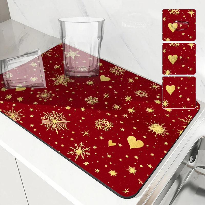 Axyaa Christmas Snow Kitchen Drying Mat - Absorbent & Antiskid Drain Pad