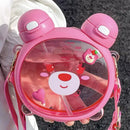Axyaa Bear Water Bottle 750ml - Cute Double Sided Design, Portable with Straw
