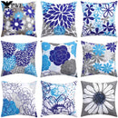 Axyaa Blue Floral Print Cushion Cover 45x45cm - Modern Sofa Car Decorative Pillow Cover