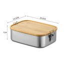 Axyaa Stainless-Steel Bento Box with Wooden Lid: Leak-Proof Food Container