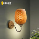 Axyaa Bamboo Wall Lamp: Chinese Style Rattan Night Light for Home Decor