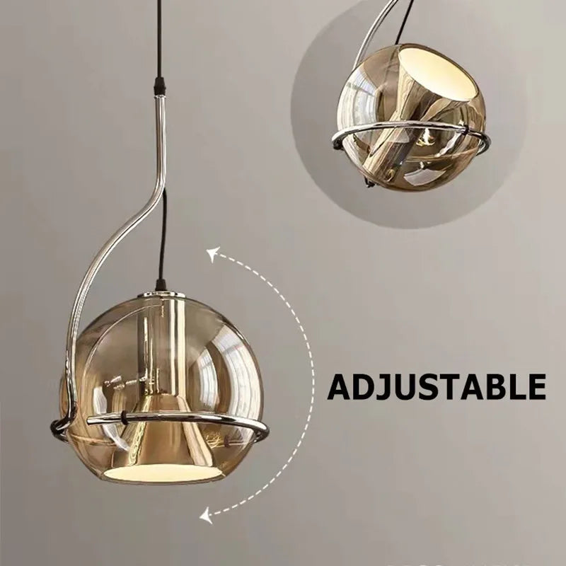 Axyaa Amber Glass Pendant Light: Industrial Style Adjustable Chandelier for Home Décor