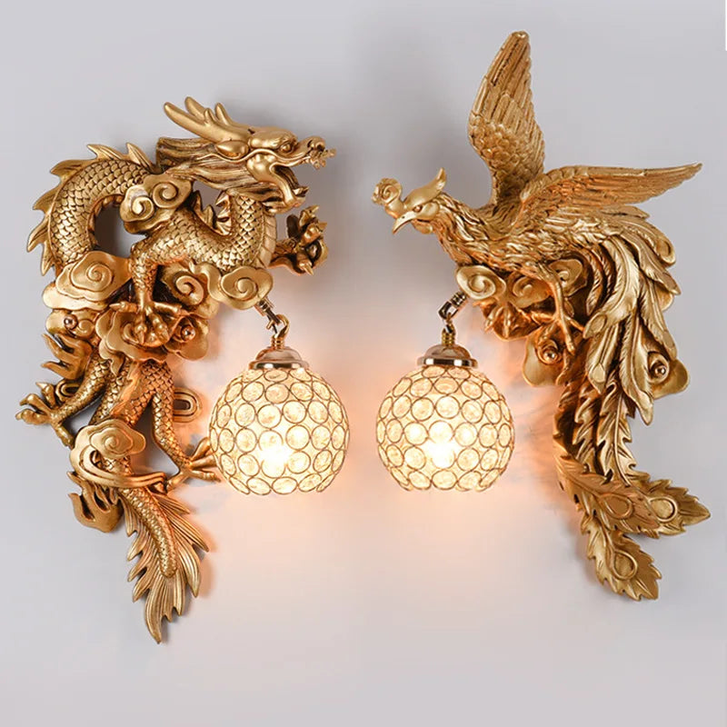 Luxury Dragon Phoenix Wall Light by Axyaa - Elegant Decor Lamp for Home Living Spaces