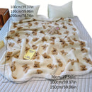 Axyaa Double-Layered Teddy Bear Plush Throw Blanket White with Brown Bear Pattern