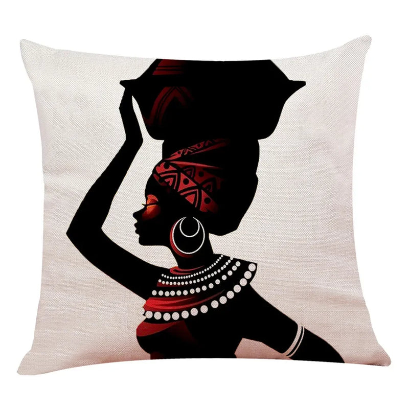 Axyaa African Women Face Print Cushion Cover - 45x45cm Home Decor Pillowcase