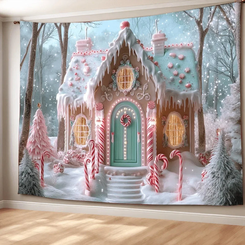 Christmas Candy House Tapestry - Axyaa Brand Background Cloth for Parties, Photography, and Home Décor
