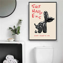 Axyaa Black Balloon Dog Canvas Painting with 'Shit Happens' Quote Wall Art