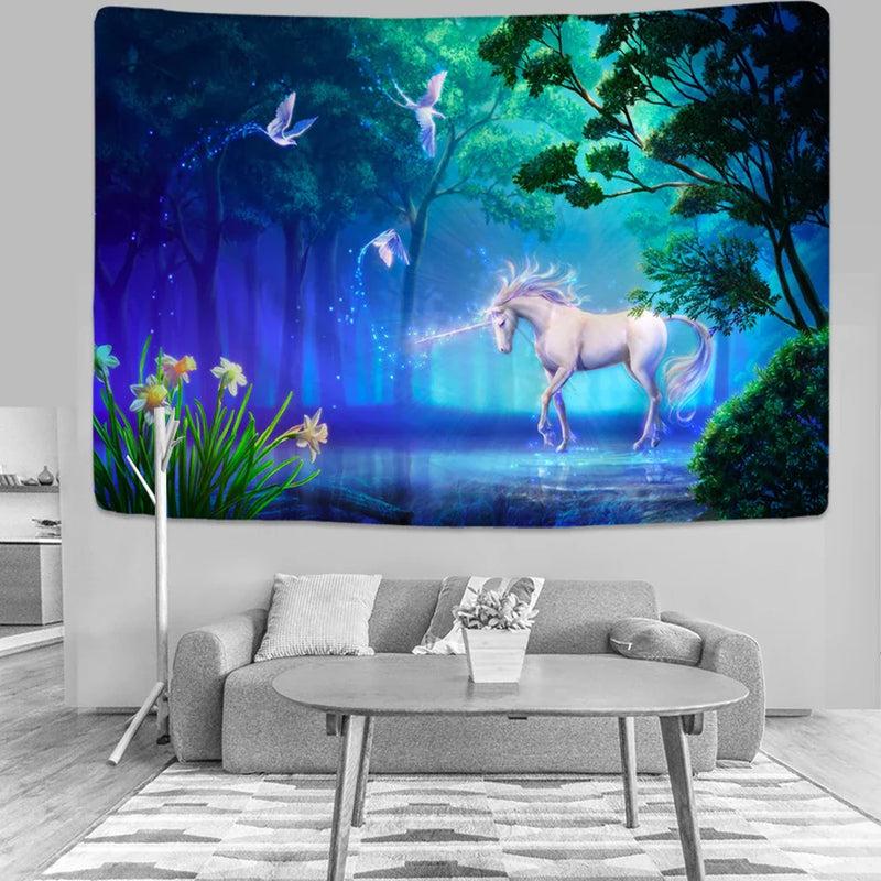 Axyaa Forest Unicorn Tapestry for Home Decoration and Wall Hanging