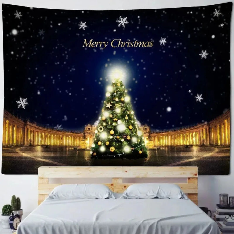 Axyaa Aurora Night View Christmas Tree Tapestry for Festive Home Decor