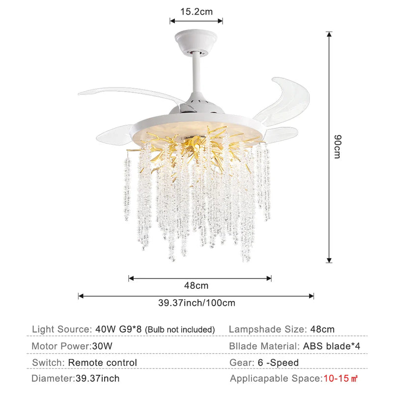 Axyaa Ceiling Fan Chandelier with Remote Control for Bedroom, Living Room, Kitchen and Dining Room