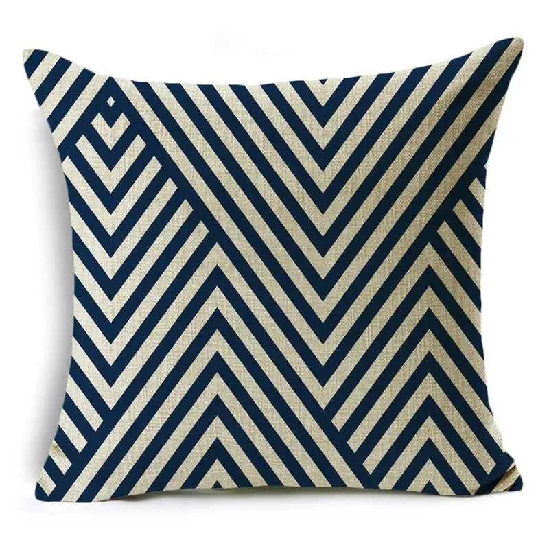 Axyaa Blue Texture Print Linen Cushion Case for Living Room Sofa - 40cm/45cm/50cm