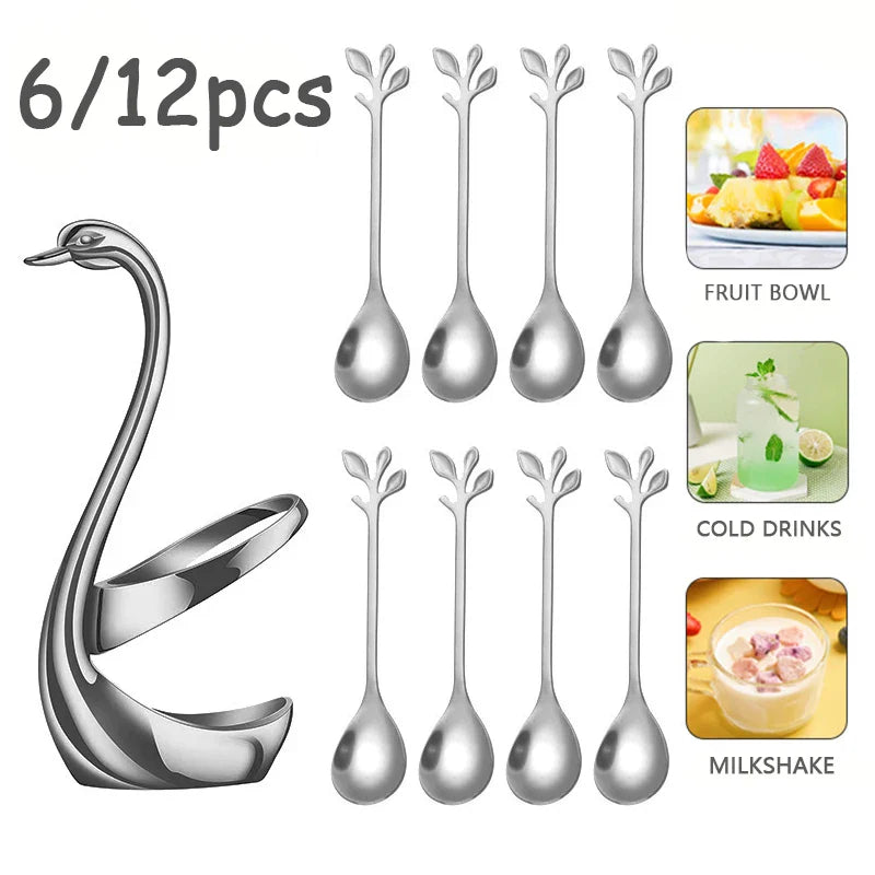 Axyaa Cygnus Stainless Steel Tea Spoons, Set of 6/12 - Elegant Tableware for Coffee