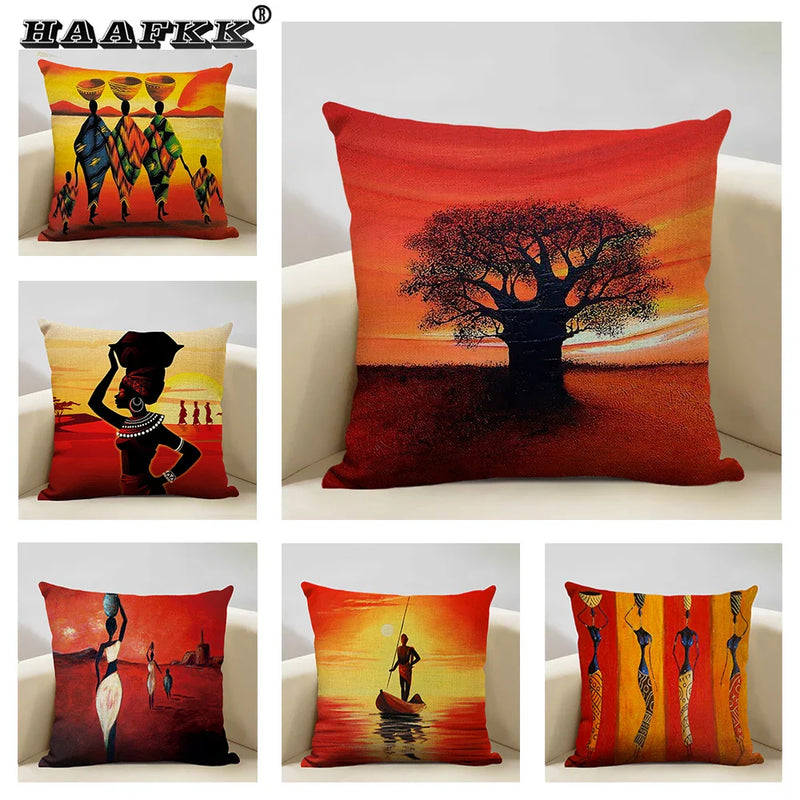 Axyaa African Oil Painting Sofa Pillow Case - Unique Living Room Decor