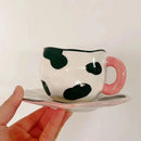 Axyaa 10oz Korean Style Ceramic Coffee Mug with Saucer Hand Painted Tea Cup Set