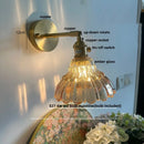 Axyaa Copper Rotatable Pull Chain LED Wall Lamp Glass Flower Stair Light