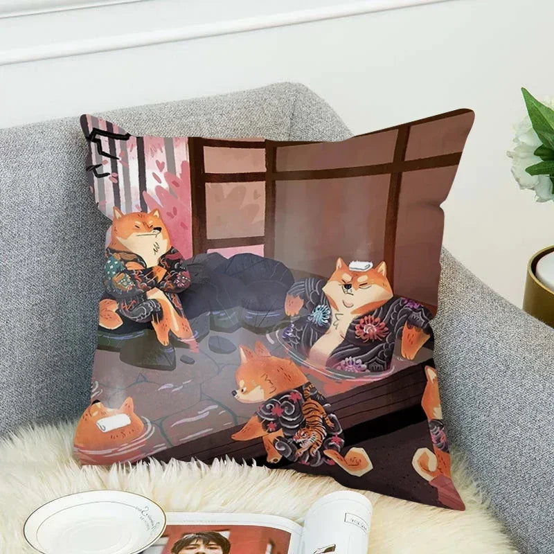 Axyaa Shiba Inu Cushion Cover 45x45cm for Bed or Chair Decor