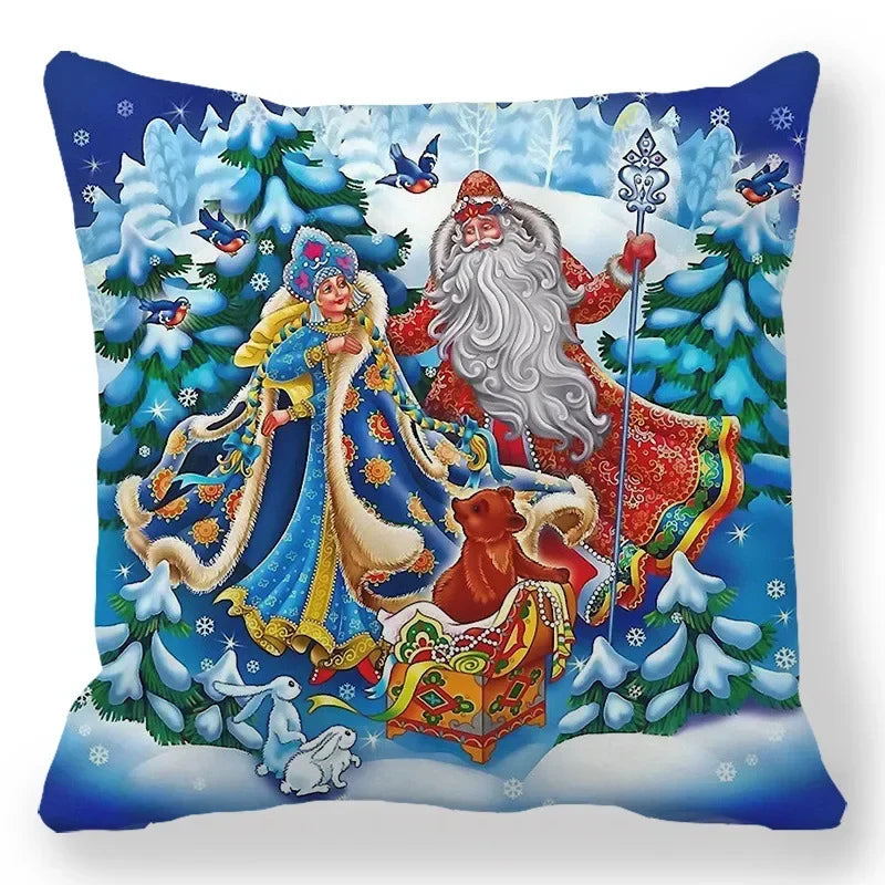 Axyaa Santa Print Pillowcase for Christmas and New Year Decor
