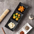 Axyaa Matte Ceramic Seasoning Dish 3 Grids Sushi Plate Molecular Cuisine Tableware