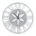 Axyaa Silver Glass Mirror Roman Numerals Crush Diamond Wall Clock, Battery Operated