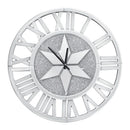 Axyaa Silver Glass Mirror Roman Numerals Crush Diamond Wall Clock, Battery Operated