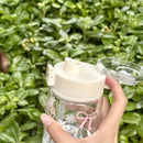 Axyaa Pink Bow Water Bottle Reusable PC Cup with Lid - Portable & Durable