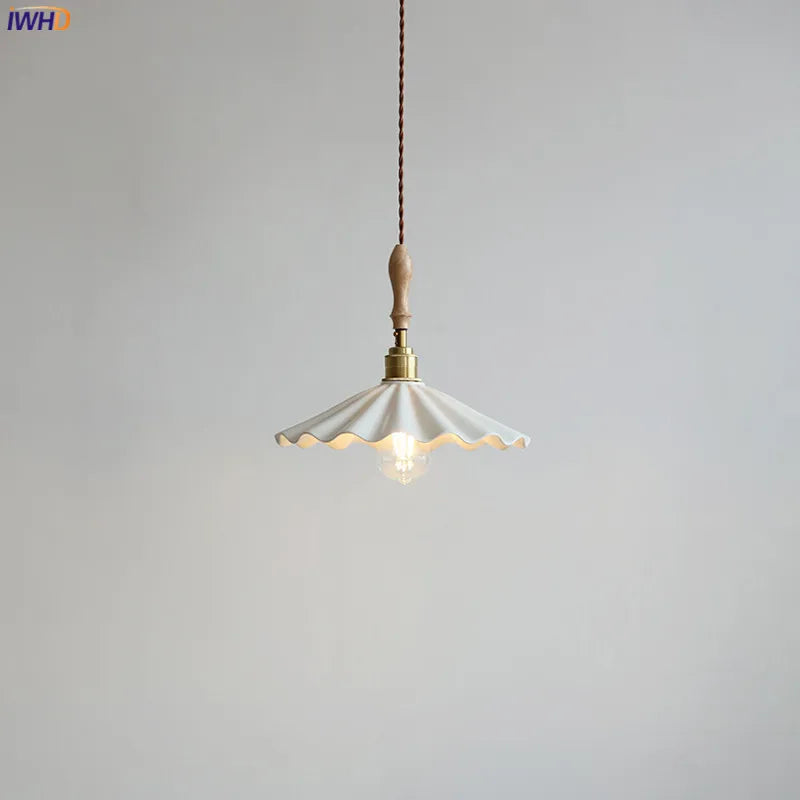 Axyaa Ceramic LED Pendant Light with Wood Copper Socket - 30CM