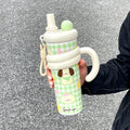 Axyaa Cute Insulated Straw Tumbler with Handle, Leakproof Thermos Bottle