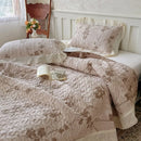 Axyaa Vintage Flower Print Quilted Bedspread Set with Ruffle Pillowcase