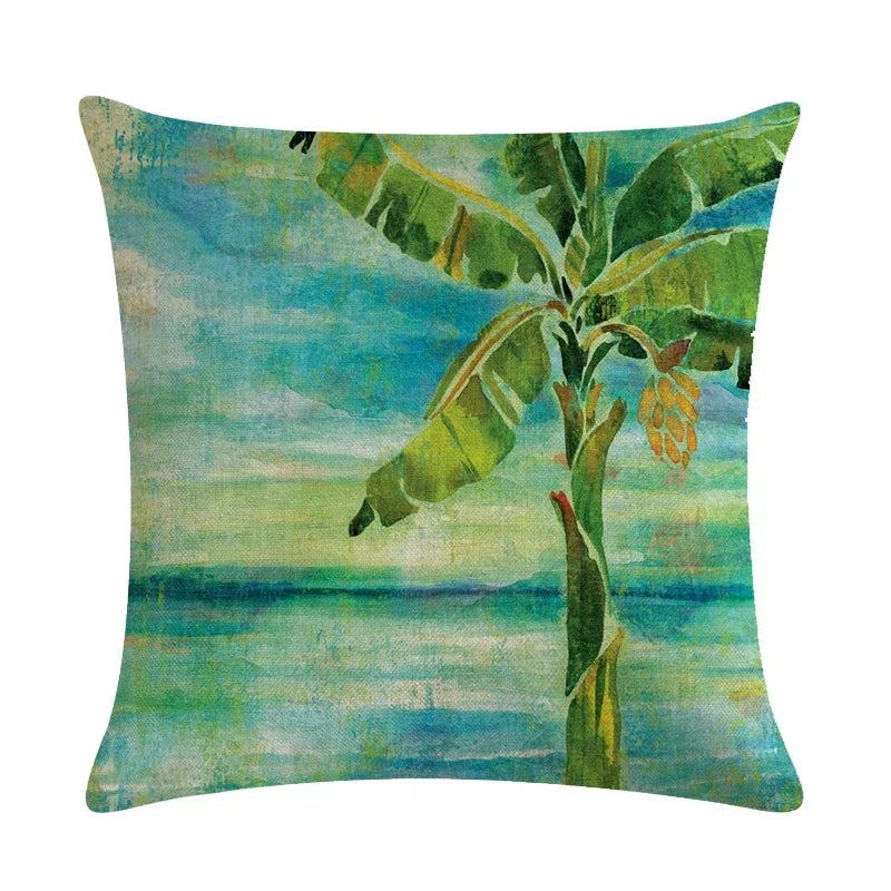 Tropical Tree Green Plant Linen Cushion Cover by Axyaa for Home Decoration