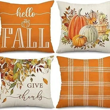Axyaa Buffalo Check Print Linen Pillow Cover 45x45 for Fall Thanksgiving Decor