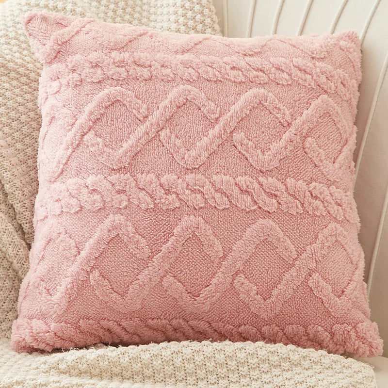 Axyaa Pink Velvet Geometric Cushion Cover 45*45cm for Home Living Room