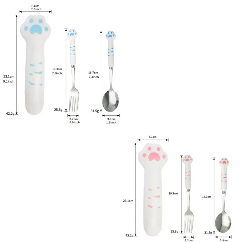 Axyaa Cat Paw Stainless Steel Cutlery Set with Storage Box