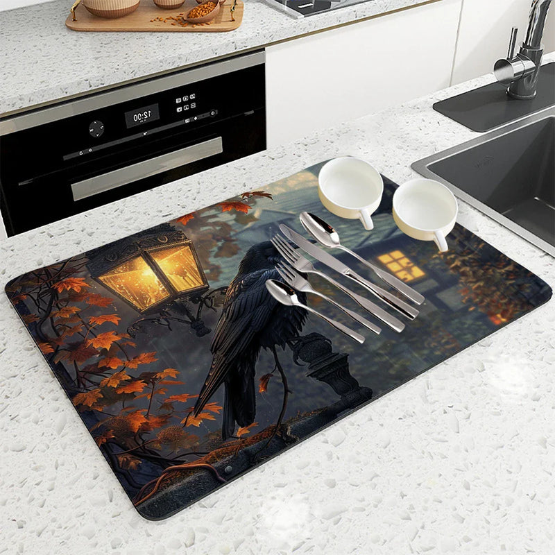 Axyaa Halloween Vine Kitchen Antiskid Drying Mat - Quick Dry & Absorbent