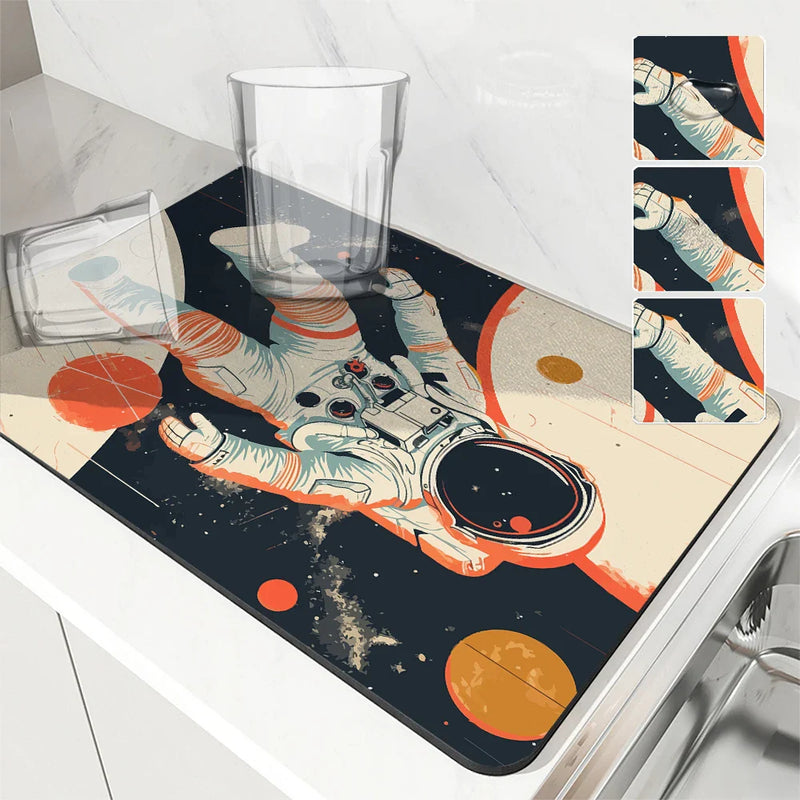 Axyaa Spaceman Kitchen & Bathroom Absorbent Anti-slip Dish Drying Mat