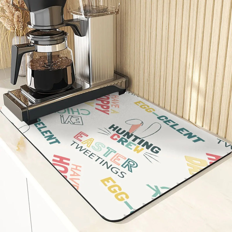 Axyaa Easter Rabbit Print Placemats & Coasters: Absorbent Kitchen Mats & Home Decor